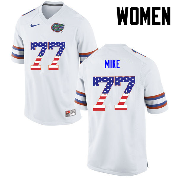 Women Florida Gators #77 Andrew Mike College Football USA Flag Fashion Jerseys-White